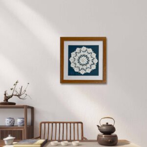 Vintage-Inspired Framed White Crochet Art with Feather Motif