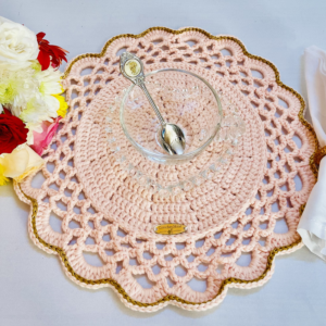 Peachy Peach Placemats with Golden Motifs and Napkin Ring (Set of 6)