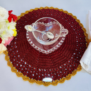 Classic Maroon Placemats with Golden Motifs and Napkin Ring (Set of 6)