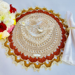 Golden Sunrise Placemats with Golden Motifs and Napkin Rings (Set of 6)